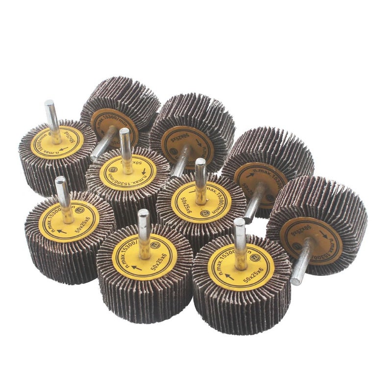 JUNLIXN 10 Pcs 50mm Flap Wheels, 1/4'' Shank 80 Grit Aluminum Oxide Grain Mounted Flap Sanding Wheel for Drill, Grinder, Rotary Tools - Image 4